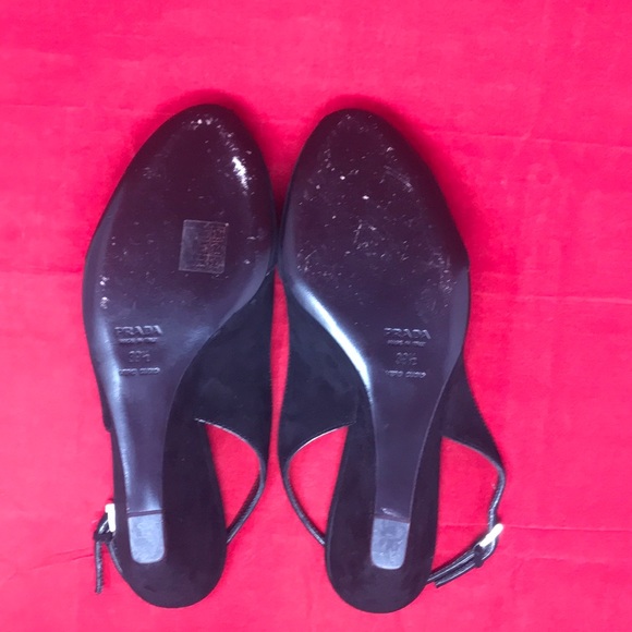 Prada Suede Slingback Peep Toe Wedge Heels - Picture 5 of 8